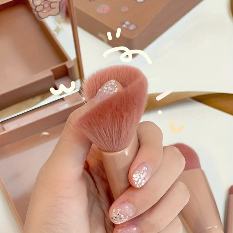 5-Piece Foldable Travel Makeup Brush Set with Mirror – Mini Portable Kit