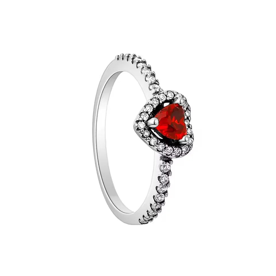 New 925 Sterling Silver Charm Red Heart-shaped Rings Women Rings Fine Jewelry Fashion Mother Gifts