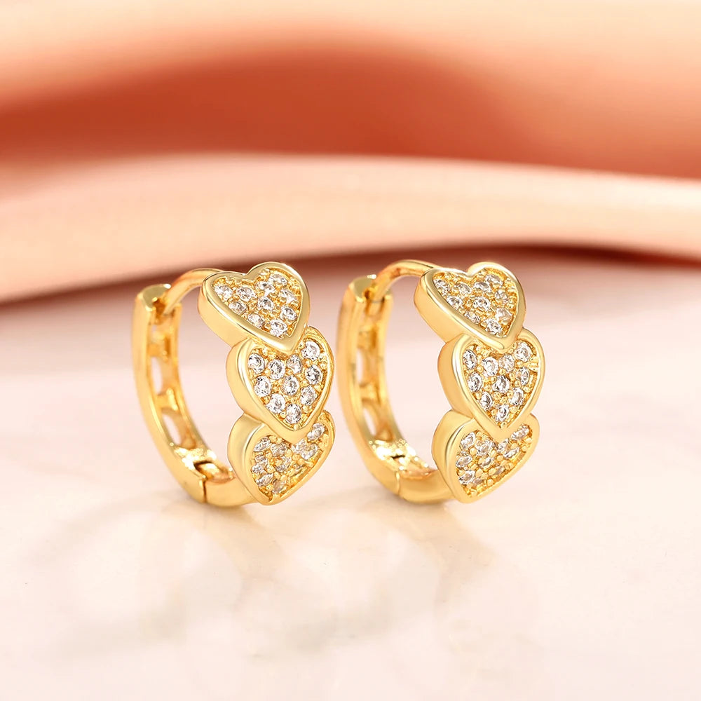 Huitan Gold Color Heart Hoop Earrings Full Paved Dazzling CZ Dainty Exquisite Women's Ear Earrings Bridal Wedding Love Jewelry