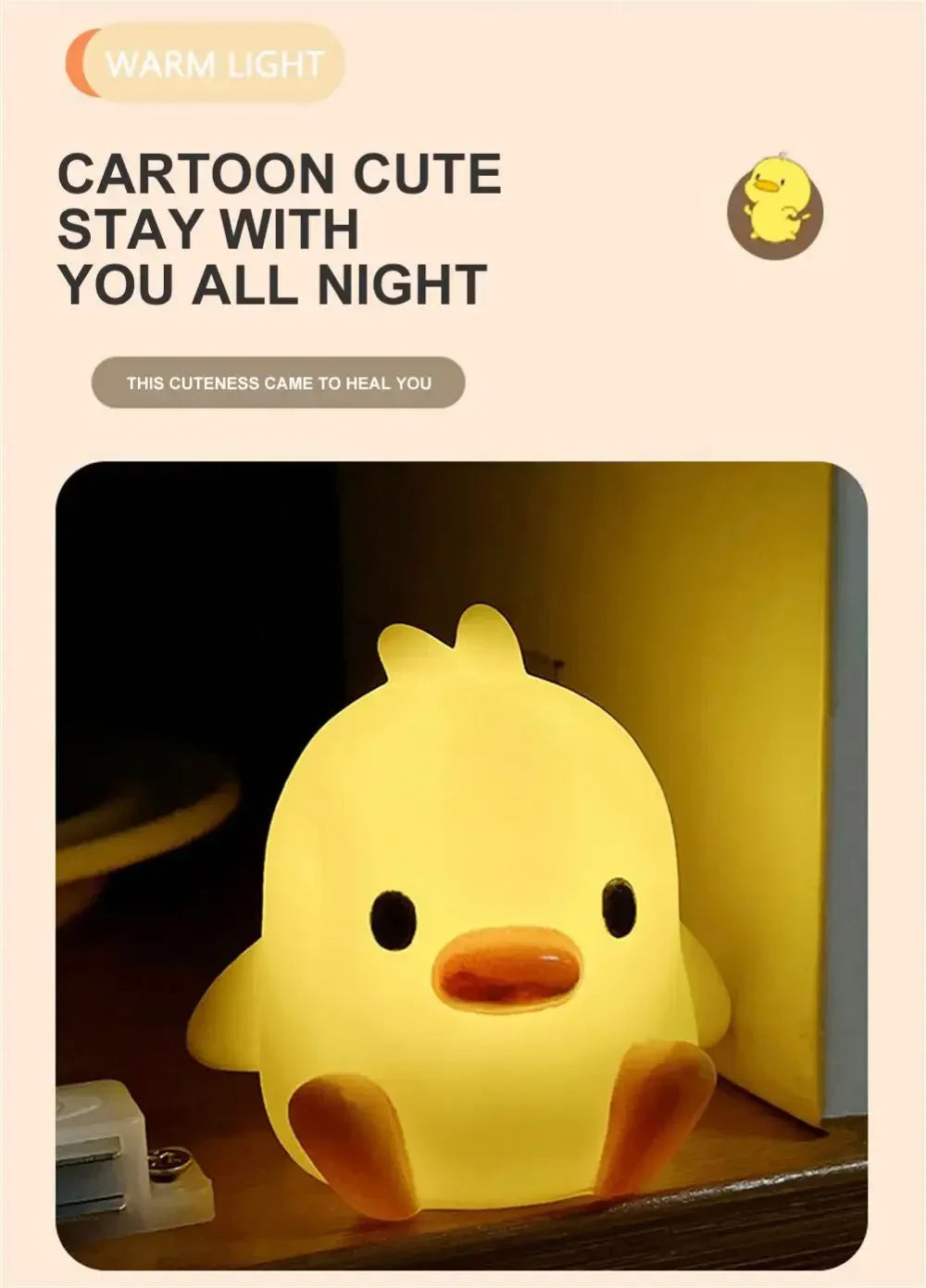 Cute Duck Night Light – Cartoon LED Bedside Sleeping Lamp for Kids & Bedroom Décor