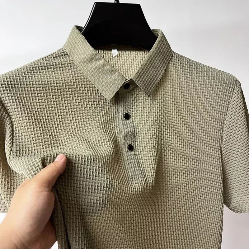 Men's Bone Flower Solid Color Polo Shirt Business Casual Short Sleeve Summer Breathable Versatile Top