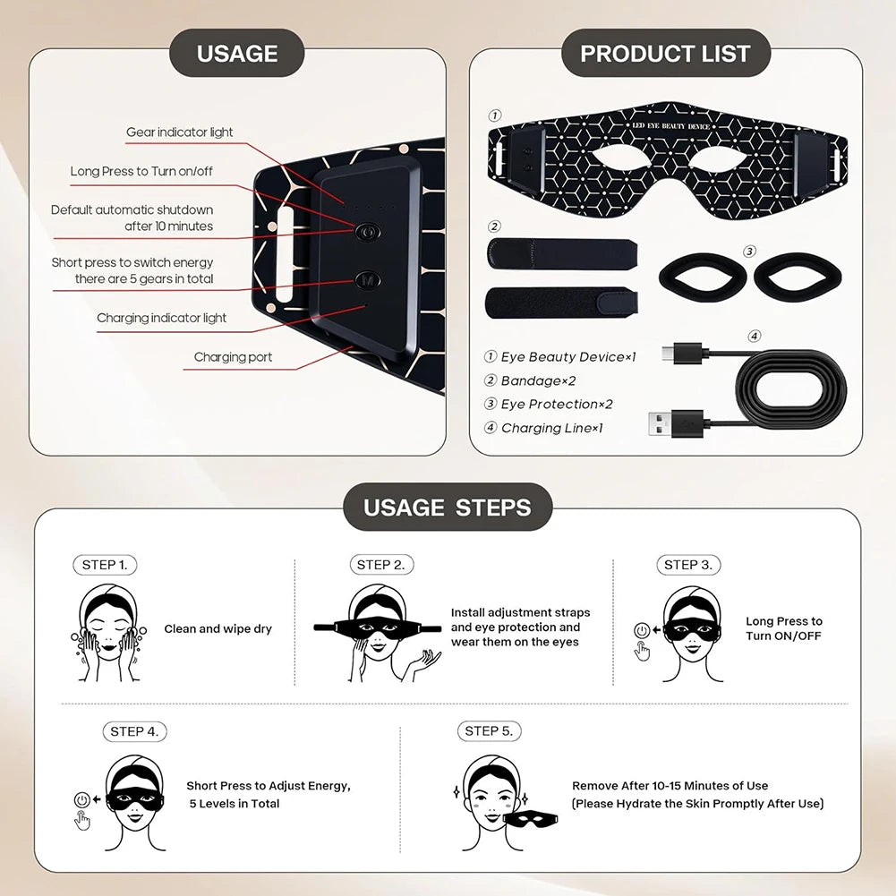 Red Light Eye Mask – 630nm & 850nm LED Therapy for Dark Circles & Puffiness