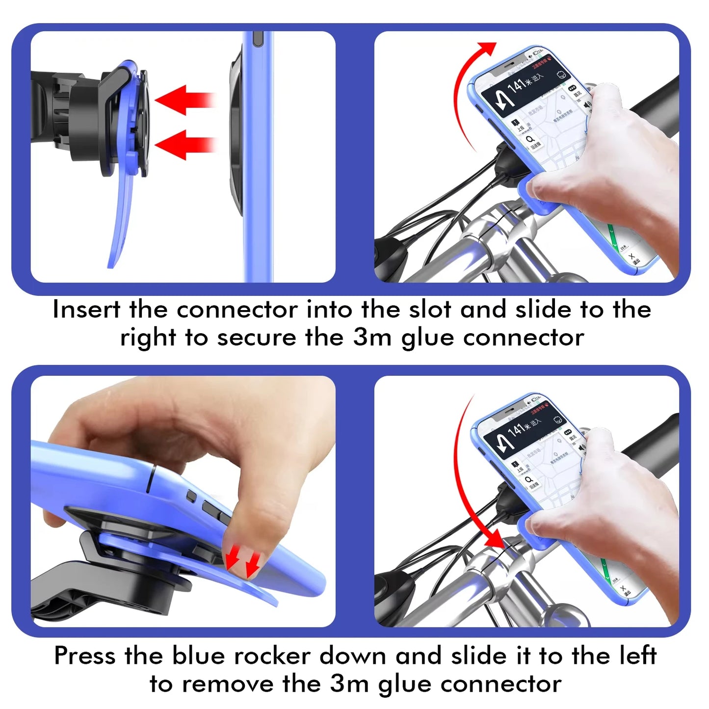 Bike Phone Holder, Motorcycle Mount - Motorcycle Phone Holder, Handlebar Cell Phone Clamp, E-Bike Scooter Phone Clip