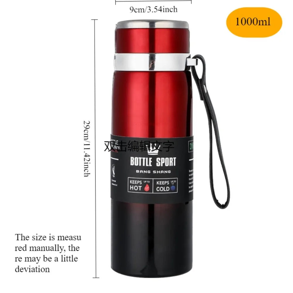 1L Stainless Steel Thermos Vacuum Double Layer Insulated Stainless Steel Water Bottle Can Store Hot and Cold Water Metal Kettle