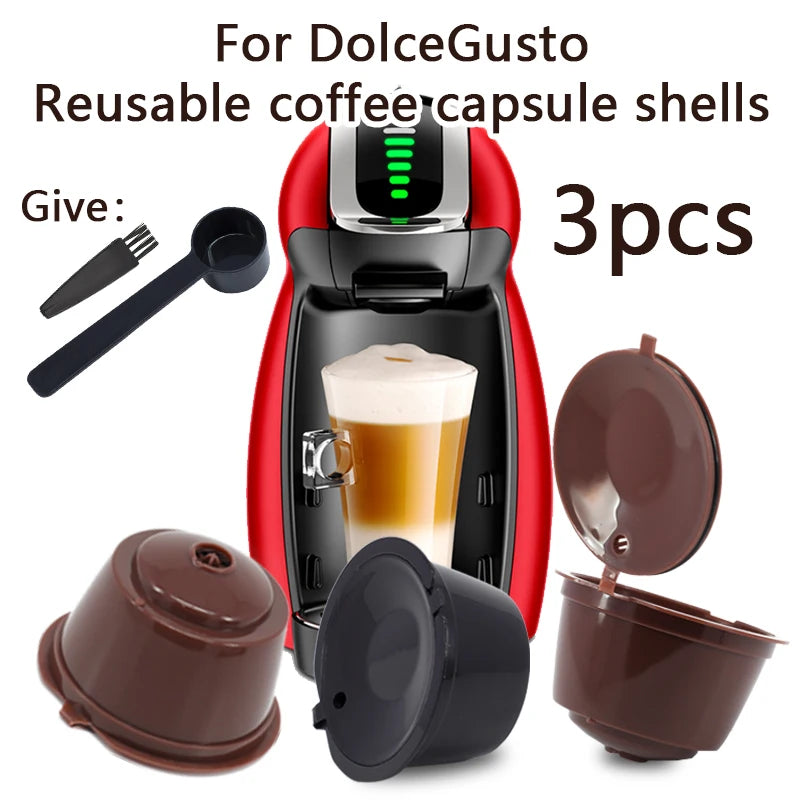 Reusable Dolce Gusto Coffee Capsule Filters – Set of 3 with Spoon & Brush