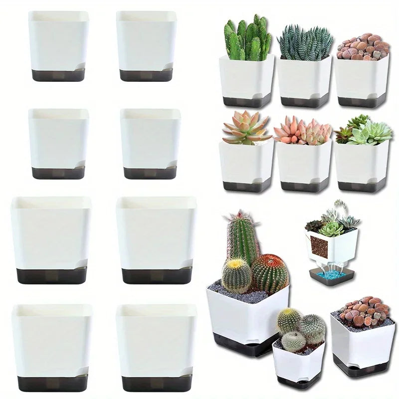 5-Piece Self-Watering Plant Pots with Drainage & Clear Saucer – Indoor & Outdoor Planters
