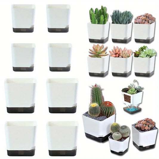 5-Piece Self-Watering Plant Pots with Drainage & Clear Saucer – Indoor & Outdoor Planters