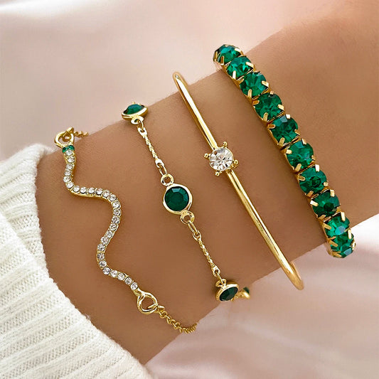 4-Piece Snake Rhinestone Bangle Bracelet Set – Birthday & Christmas Gift for Women