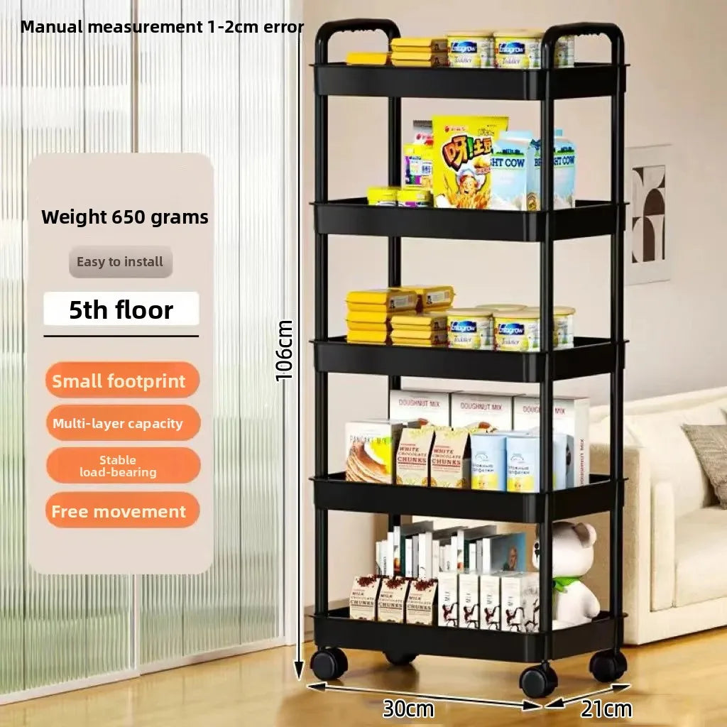 5-Layer Mobile Kitchen Storage Trolley – Floor-Standing Multi-Tier Rack