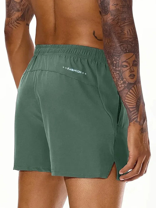 Men's Summer Elastic Waist Sports Shorts – Double-Pocket Beach Casual