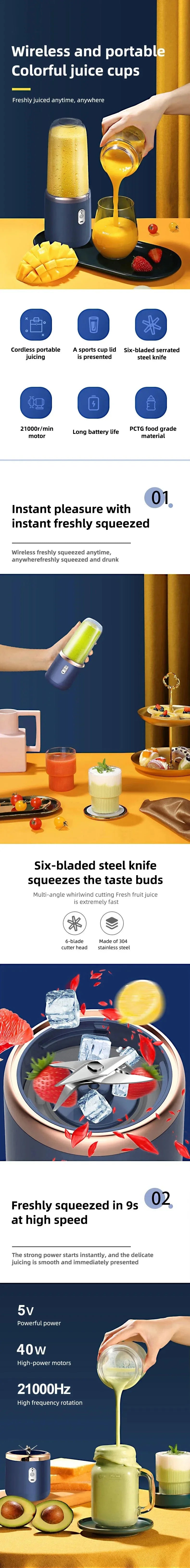 Portable USB Electric Blender & Juicer Cup – 400ml Smoothie Maker