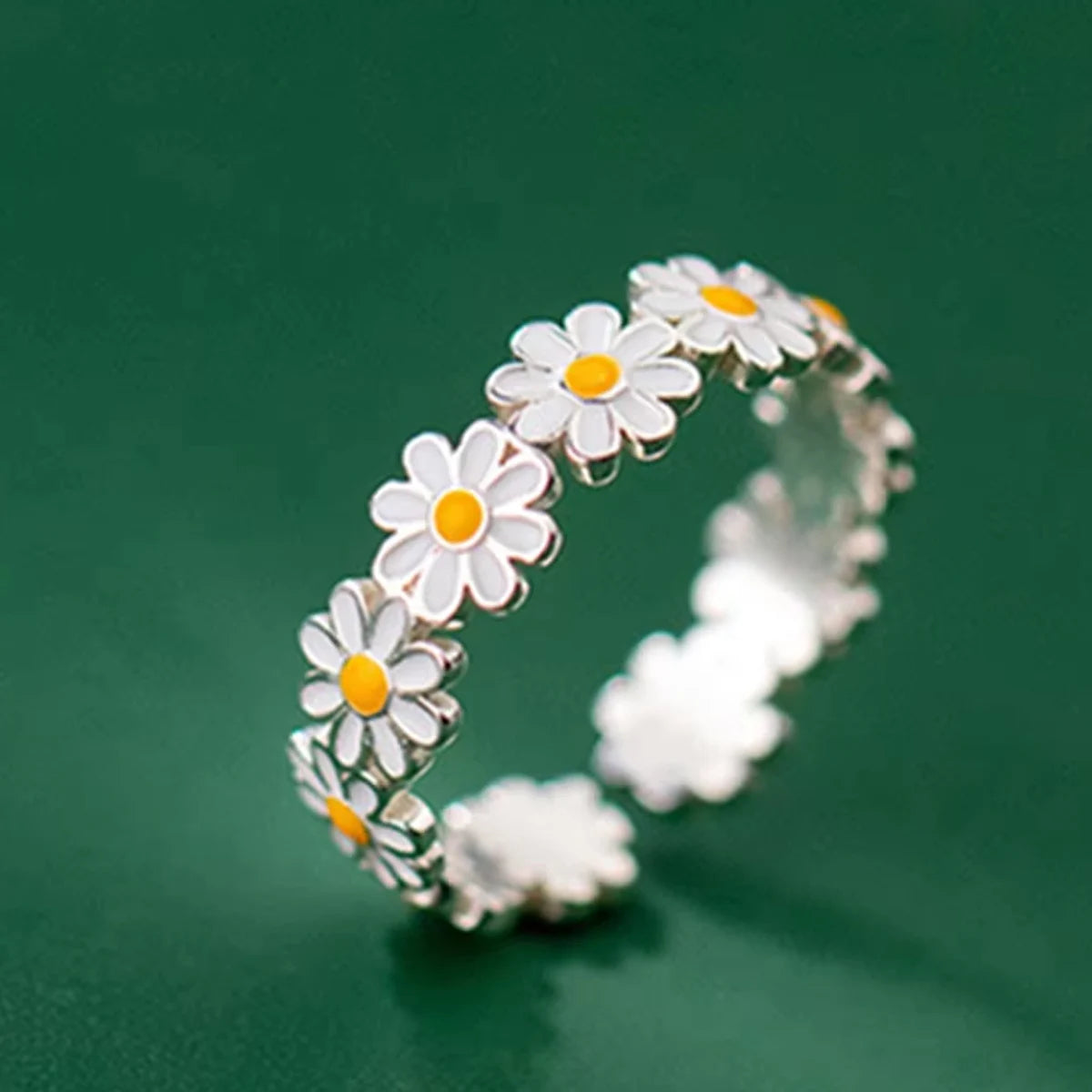 Cute Daisy Flowers Rings For Women Sweet Girls Exquisite Enamel Sunflower Open Ring  Korea New Trend Jewelry Wedding Gift
