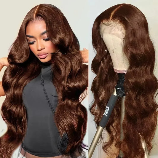 13x6 HD Lace Front Body Wave Human Hair Wig – 200% Density Chocolate Brown