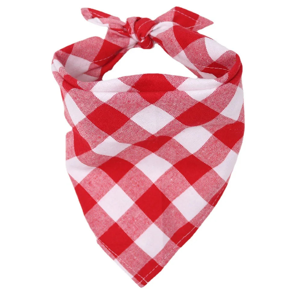 Cotton Plaid Dog Bandana & Bow Tie Collar – Washable Pet Triangle Scarf