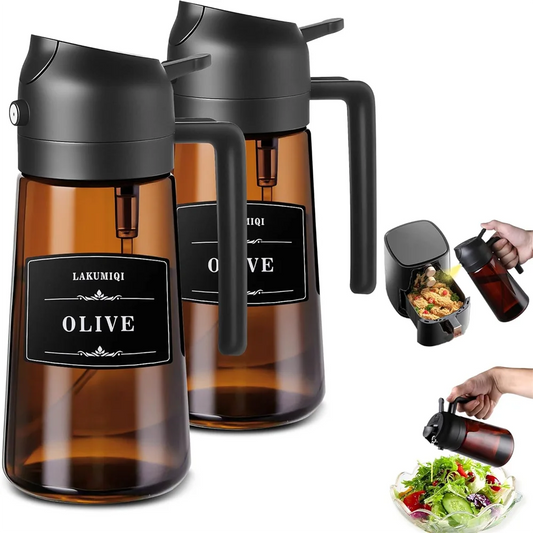 2-in-1 Glass Olive Oil Dispenser & Sprayer Bottle – 470ml, Leakproof