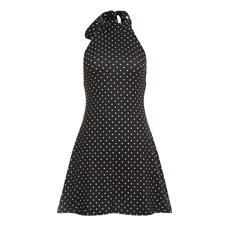 SUCHCUTE Polka Dot Halter Mini Dress – Backless Sleeveless Summer Party Dress