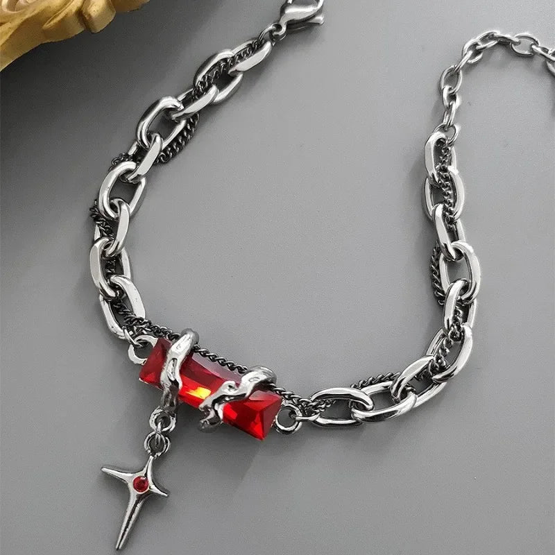 Men Bracelet 2024 Retro Black Zircon Star Chain Women Stainless Steel Punk Bracelets on Hand Unisex Jewelry Couple Accessories