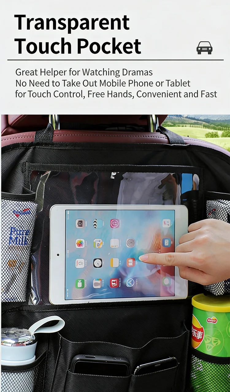 1/2PCS Car Seat Storage Bag Waterproof Durable Oxford Fabric with Touch Screen Tablet Holder Anti-Kick Seat Back Bag Auto Parts