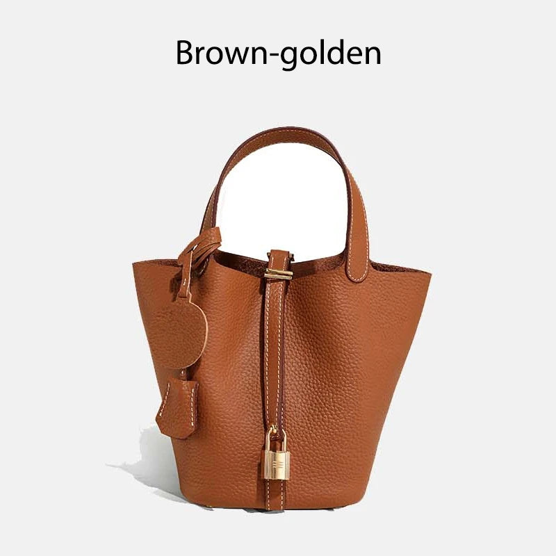 MENDY Genuine Leather Bucket Bag – Premium Large Tote Handbag for Women