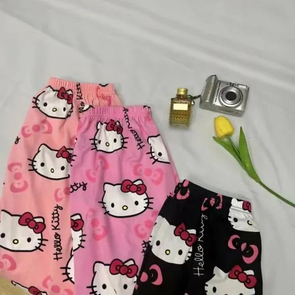 Cartoon Hello Kitty pajama pants for men and women spring and summer thin loose couple casual home pants walking pants