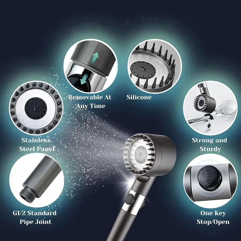 New 2026 High Pressure Shower Head Powerful Boost Filter Handheld Shower Sprayer Bathroom Water Saving Nozzle