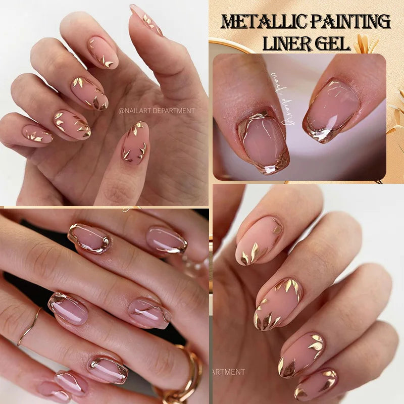 Gold Metallic Gel Nail Polish Liner – Super Bright Mirror French Stripe Nail Art
