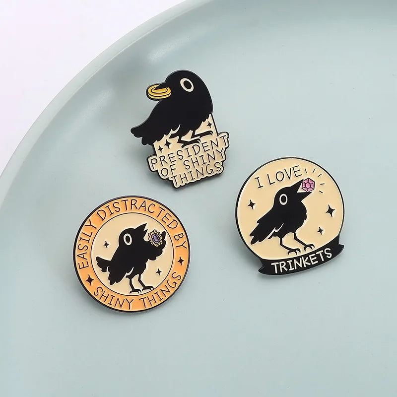 Cute Black Crow Metal Enamel Pin Brooches Bag Lapel Pins Cartoon Badges on Backpack Accessories Decorative Jewelry Gifts