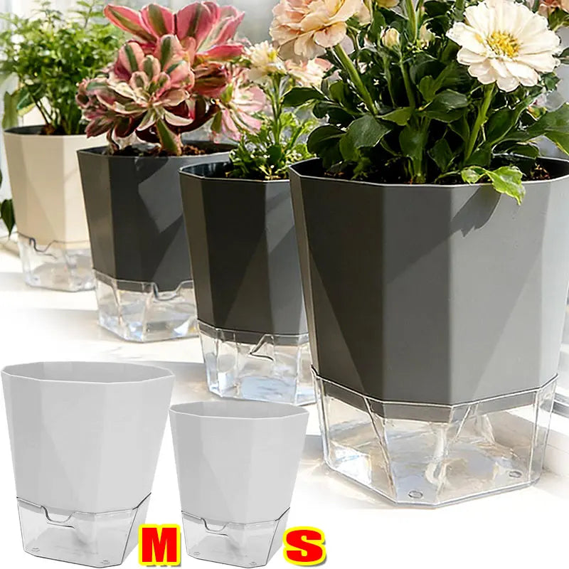 Self-Watering Plant Pot with Clear Reservoir – Breathable Indoor Planter