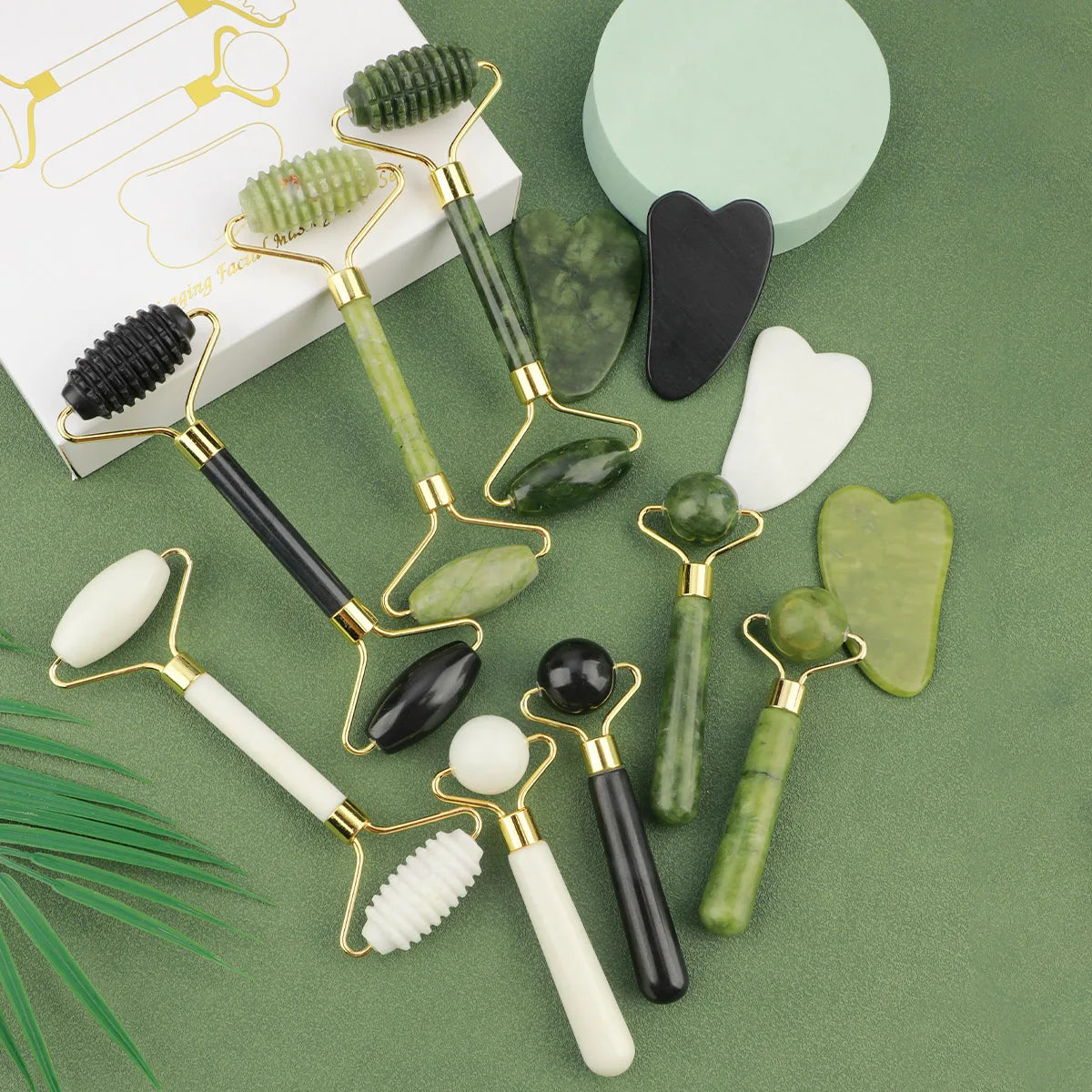 3-in-1 Jade Roller & Gua Sha Set – Eye Massager, Ridged Scraper & Face Roller