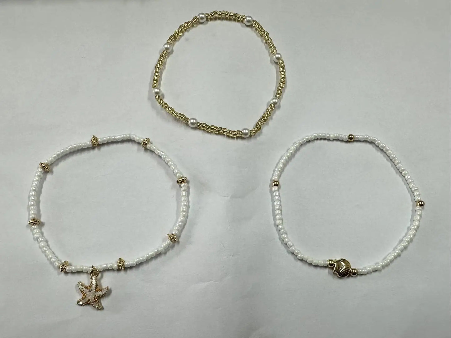 Bohemian Starfish & Shell Ankle Bracelet – 3-Layer Beaded Beach Foot Jewellery