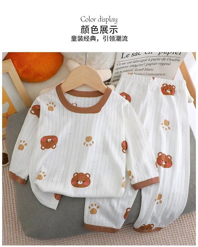 Baby Pajamas Summer Children's Long-sleeved Trousers Home Clothes Suits Cotton Underwear Thin Pajamas Air-conditioning Clothes