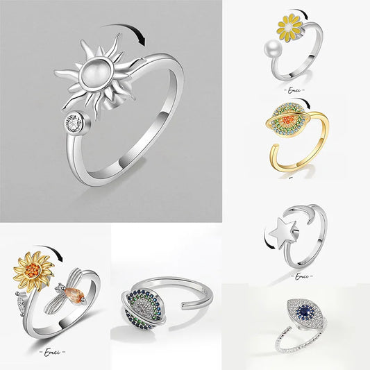 Sunflower Star Anti-Anxiety Fidget Spinner Ring – Stainless Steel