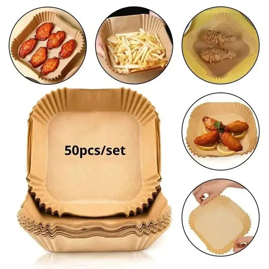 50-Pack Round Air Fryer Liner Paper – Non-Stick Disposable Baking Papers