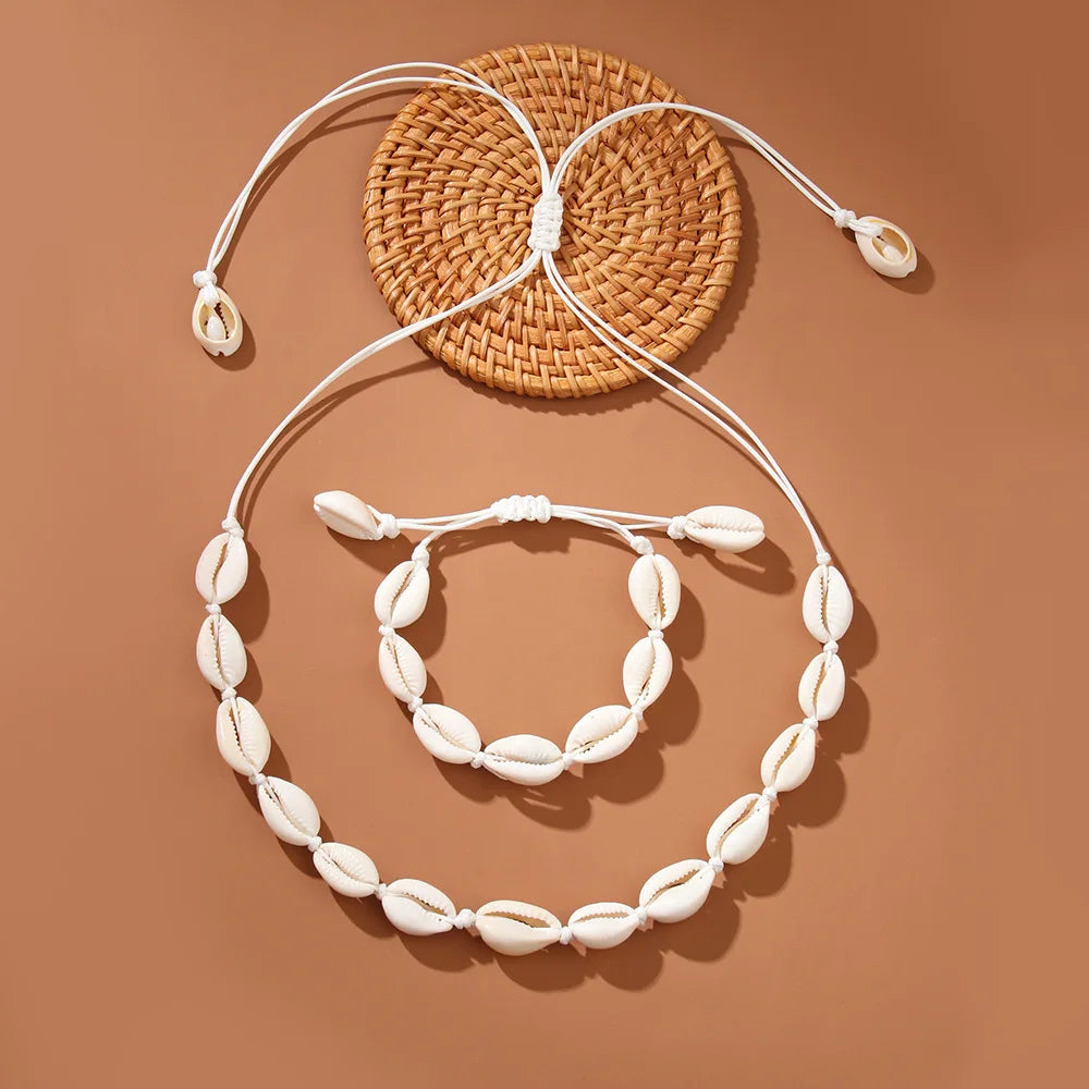 Bohemian Hawaiian Sea Shell Bracelet Necklace Jewelry Bohemian Rope Chain Necklace Women's Summer Ocean Collar Necklace Gift