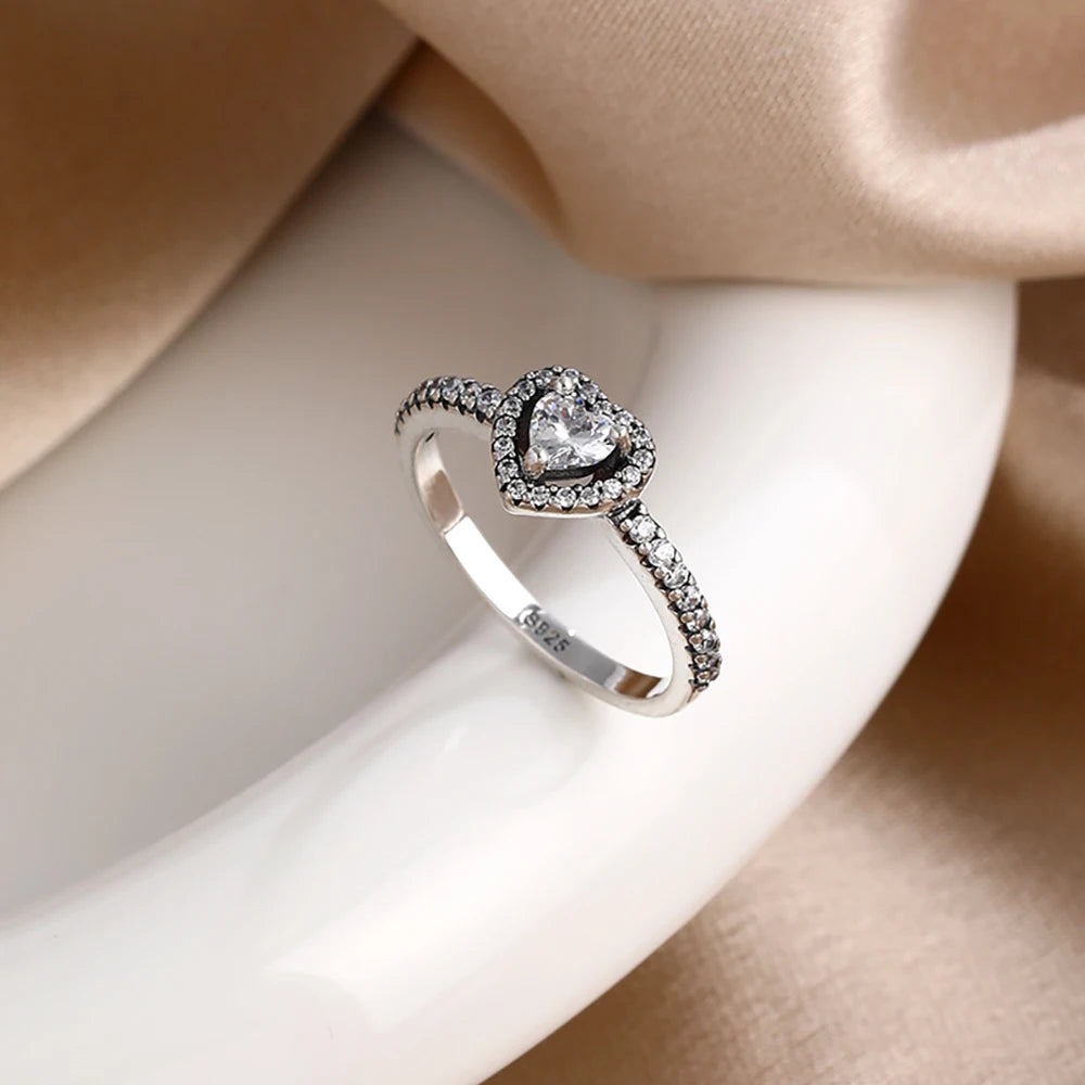 New 925 Sterling Silver Charm Red Heart-shaped Rings Women Rings Fine Jewelry Fashion Mother Gifts