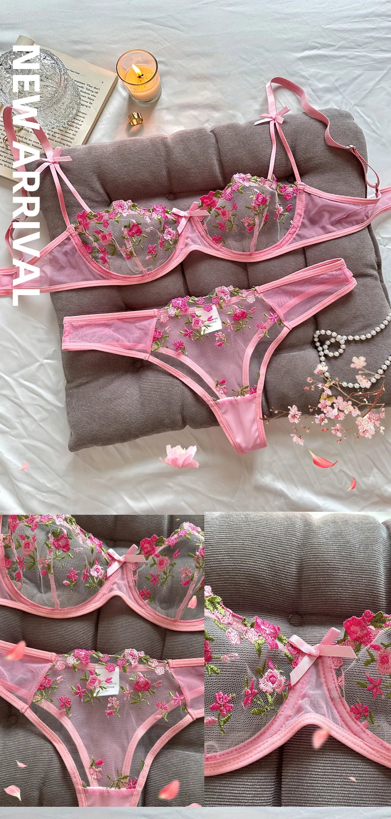 Women's Floral Embroidery Lace Lingerie Set – Sexy 2-Piece Underwear Bra & Briefs