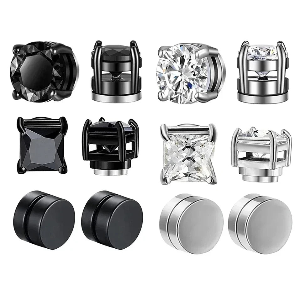 Punk round Zircon Magnetic Ear Studs Crystal CZ Non Piercing Jewelry for Men And Women Strong Magnet Clip Earrings
