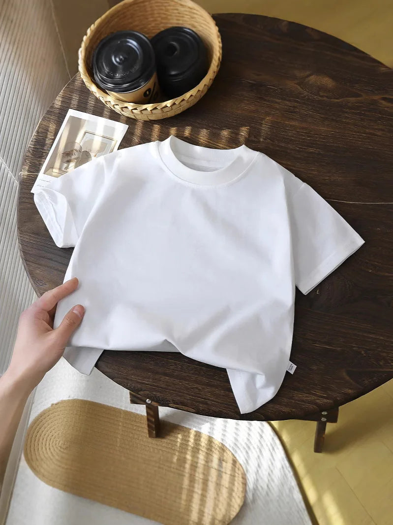 2-8Y New Summer Casual Children Tee 100% Cotton Solid Color Girls Short Sleeve Top O-Neck Soft Breathable Kids Clothes