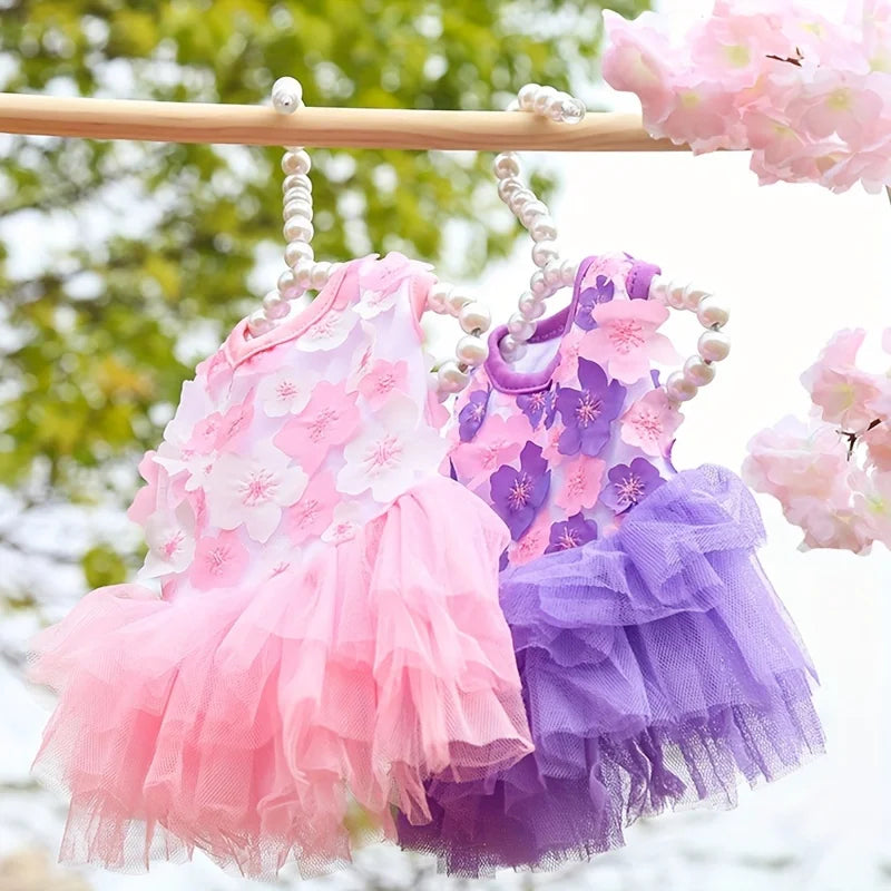 Floral Princess Dog Dress, Flower Puppy Apparel For Mini To Medium Dogs, Breathable And Soft, Perfect For Outings