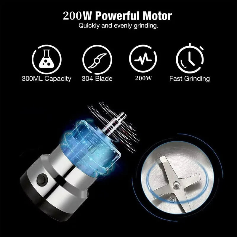 Multifunctional 4-Blade Electric Coffee & Spice Grinder – 50–300ml