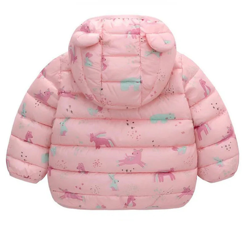 2023 Baby Girls Jackets For Kids Cartoon Bear Zipper Coats Autumn Boys Warm Hooded Down Jackets Children Christmas Outerwear