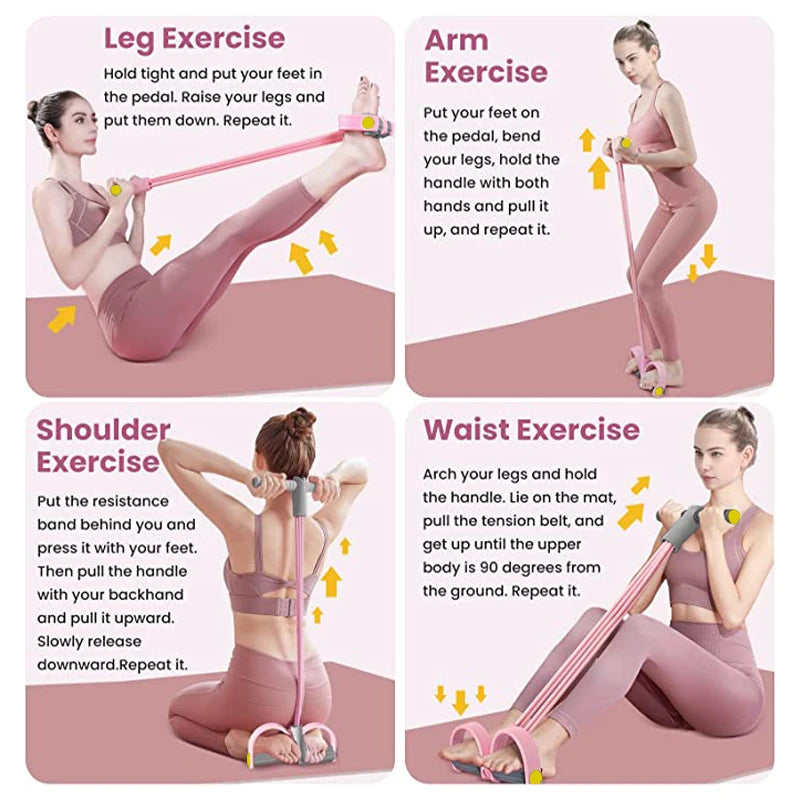 4-Tube Yoga Resistance Band Set – Pedal Puller for Abs, Waist & Arm Training