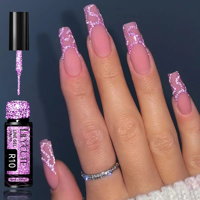 Gold Metallic Gel Nail Polish Liner – Super Bright Mirror French Stripe Nail Art