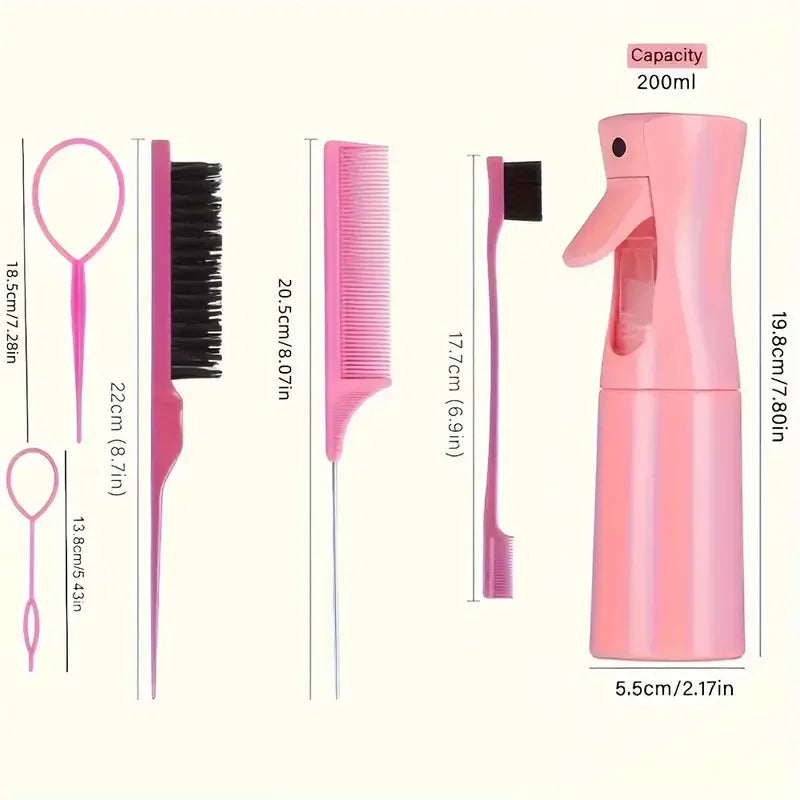 6-Piece Hair Brush & Styling Set – Spray Bottle, Edge Brush, Tail Comb & More