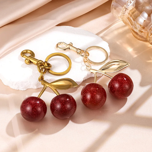 ZAKOL Red Cherry Keychain – Summer Fruit Pendant for Bags & Keys