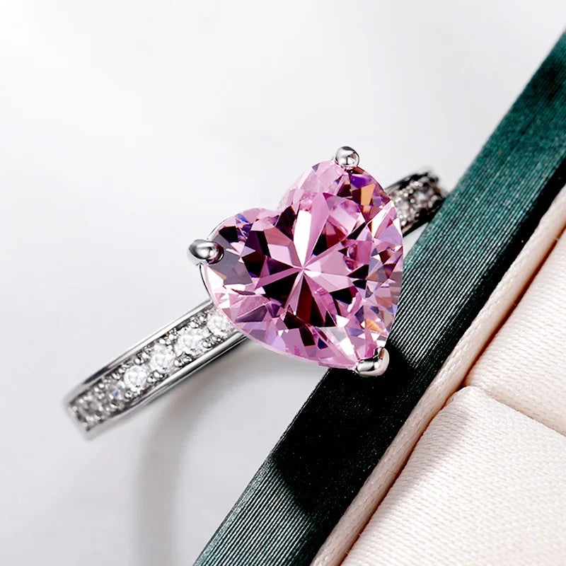 Huitan Luxury AAA Pink CZ Heart Engagement Ring – Proposal Gift for Women