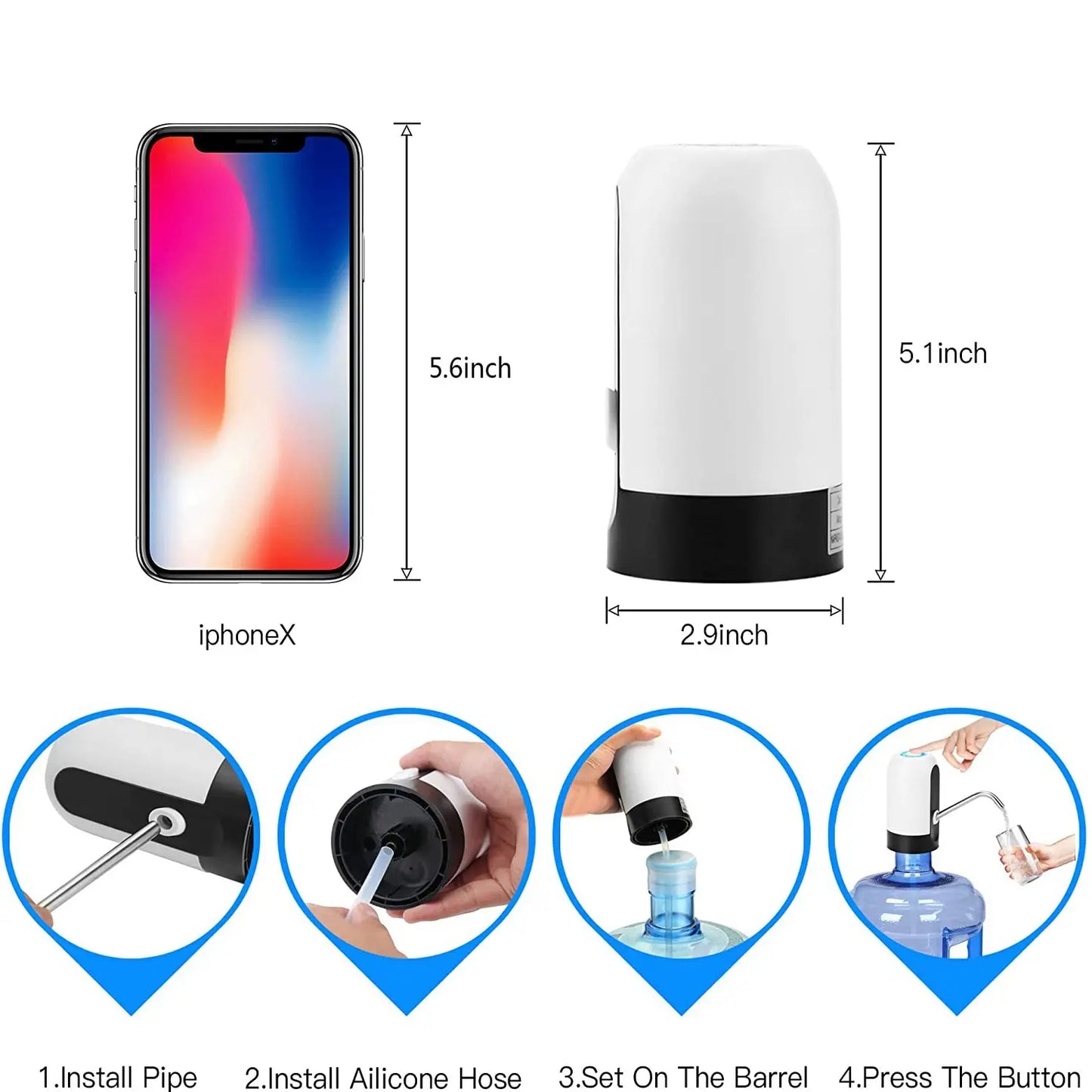 USB Rechargeable Electric Water Dispenser Pump – One-Click Auto Bottle Pump
