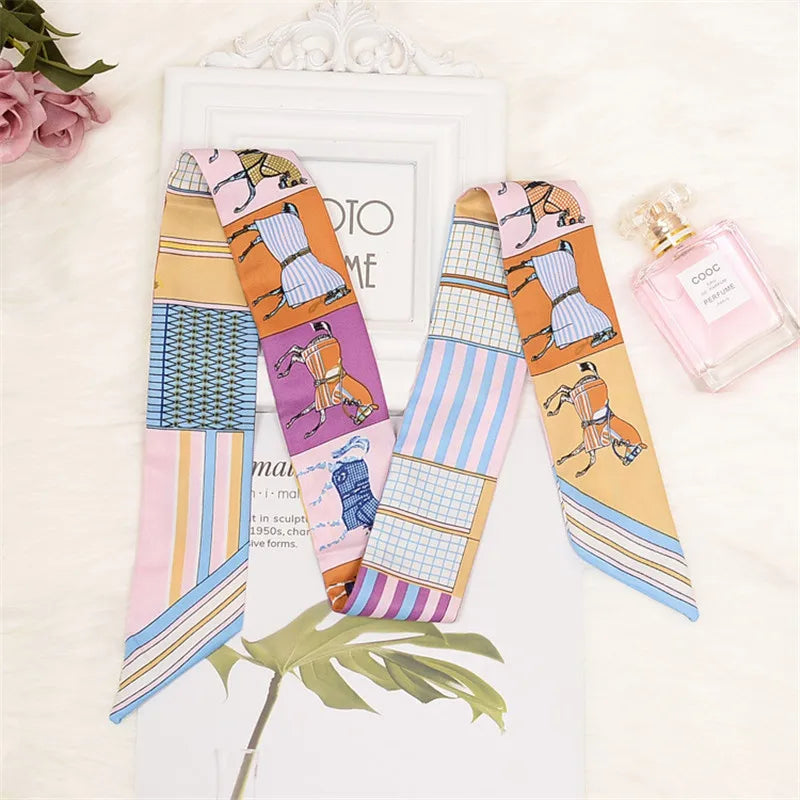 Horse Printing Bag Scarf 2024 New Small Skinny Silk Scarf Women Luxury Brand Foulard Women Tie Fashion Head Scarves For Ladies