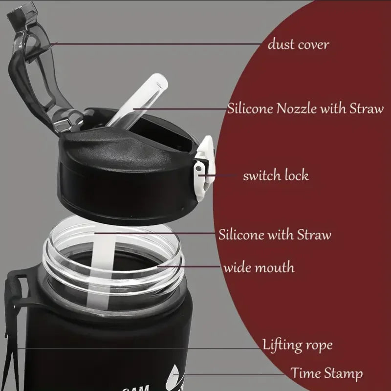 Sports Water Bottle with Time-Tracking Straw – Flip Lid, Leak-Proof, 750ml