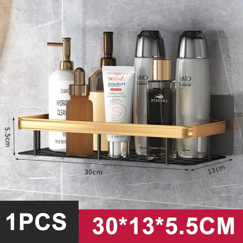 No-Drill Aluminium Shower Shelf – Bathroom Shampoo & Toiletry Storage Rack